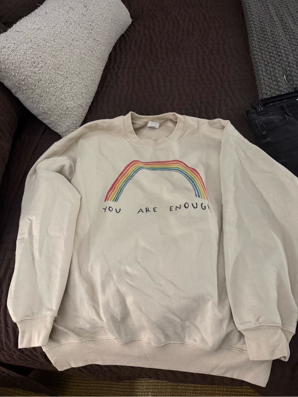 You Are Enough Cream Rainbow Graphic Sweatshirt